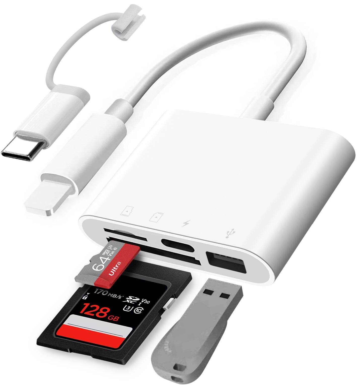 Sd Card Reader For Iphone/Ipad,Puavntview 4 In 1 Micro Sd Card Adapter,Memory Sd Card Reader Trail Camera Viewer For Iphone Ipad